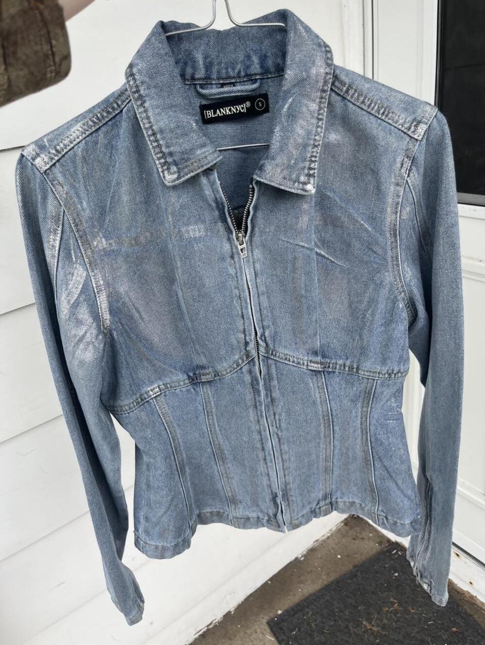 BLANKNYC Corset Waist Distressed Denim Zip Jacket S
